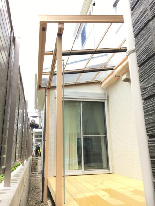 愛知県小牧市外構リフォーム工事　テラス屋根設置　シュエット　LIXIL　日除けシェード|パートナーホーム