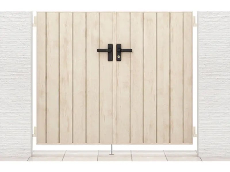 LIXIL　外構　門扉　アルミ形材　ラッピング形材　　 おしゃれ　エクステリア　愛知・名古屋の外構専門店パートナーホームのエクステリア製品一覧開き門扉AA　エクリュアイボリー 07-12 両開き柱使用 錠：シリンダーU錠（BK）|パートナーホーム