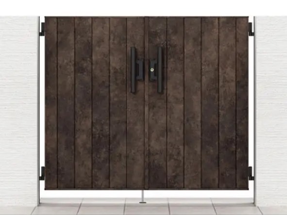 LIXIL　開き門扉AAシリーズ　MM1型（メタル調）【外構エクステリア商品】LIXIL　外構　門扉　アルミ形材　ラッピング形材　　 おしゃれ　エクステリア　愛知・名古屋の外構専門店パートナーホームのエクステリア製品一覧開き門扉AA　MM1型　（メタル調）ブリュームメタルブラウン 07-12 両開き アルミ形材柱使用 錠：プッシュプルRB錠（AE）|パートナーホーム