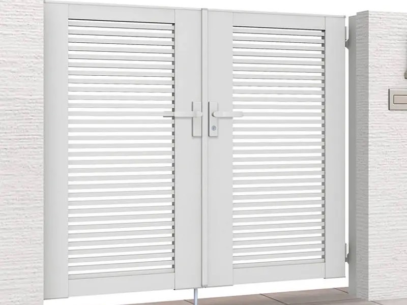 LIXIL　開き門扉ABシリーズ　YR1型・TR1型【外構エクステリア商品】LIXIL　外構　門扉　アルミ形材　ラッピング形材　　 おしゃれ　エクステリア　愛知・名古屋の外構専門店パートナーホームのエクステリア製品一覧 開き門扉AB 07-12 両開き ナチュラルシルバーF|パートナーホーム