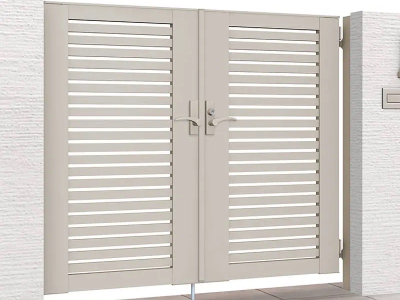 LIXIL　開き門扉ABシリーズ　YS1型・TS1型【外構エクステリア商品】LIXIL　外構　門扉　アルミ形材　ラッピング形材　　 おしゃれ　エクステリア　愛知・名古屋の外構専門店パートナーホームのエクステリア製品一覧 開き門扉AB　YS1型　07-12 両開き シャイングレー|パートナーホーム