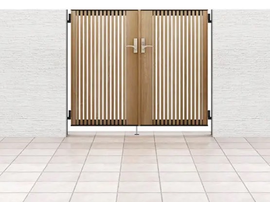 LIXIL　外構　門扉　アルミ形材　モダン　シンプル　 おしゃれ　エクステリア　愛知・名古屋の外構専門店パートナーホームのエクステリア製品一覧 開き門扉AB　ウッディTS1型 07-12 両開き　ブラック＋オーク|パートナーホーム