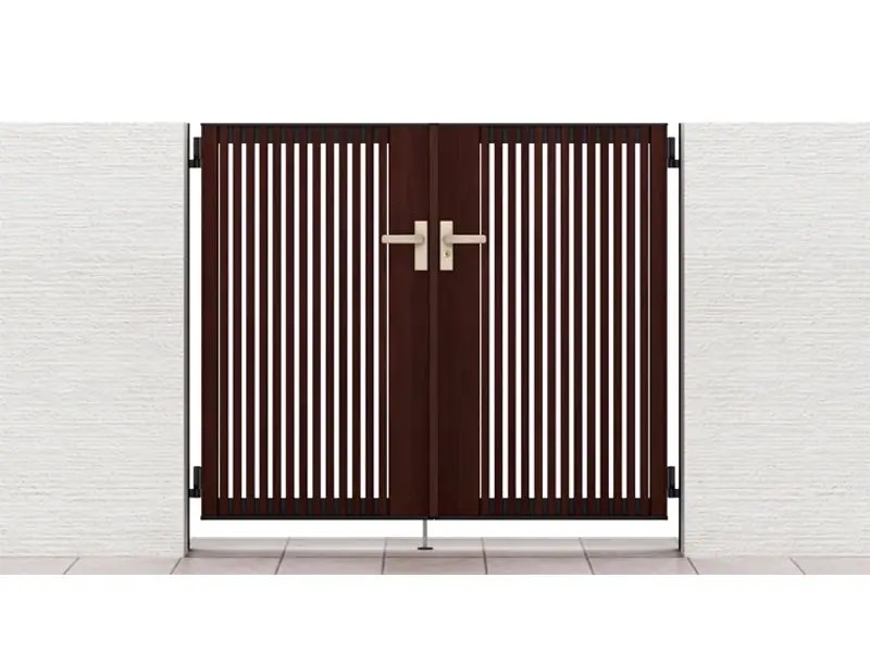 LIXIL　外構　門扉　アルミ形材　モダン　シンプル　 おしゃれ　エクステリア　愛知・名古屋の外構専門店パートナーホームのエクステリア製品一覧 開き門扉AB　ウッディTS1型 07-12 両開き ブラック+クリエダーク|パートナーホーム