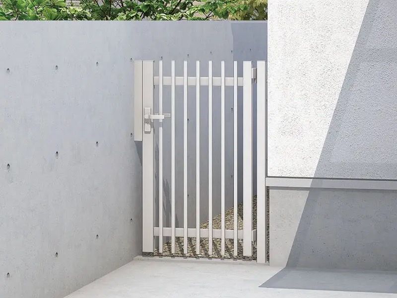 LIXIL　アーキカット【外構エクステリア商品】LIXIL　外構　門扉　アルミ形材　モダン　シンプル　 おしゃれ　エクステリア　愛知・名古屋の外構専門店パートナーホームのエクステリア製品一覧 アーキカット　Aタイプ　埋込施工用門柱＋壁付け錠受け使用 シリンダーRD片錠（S） ナチュラルシルバーF|パートナーホーム