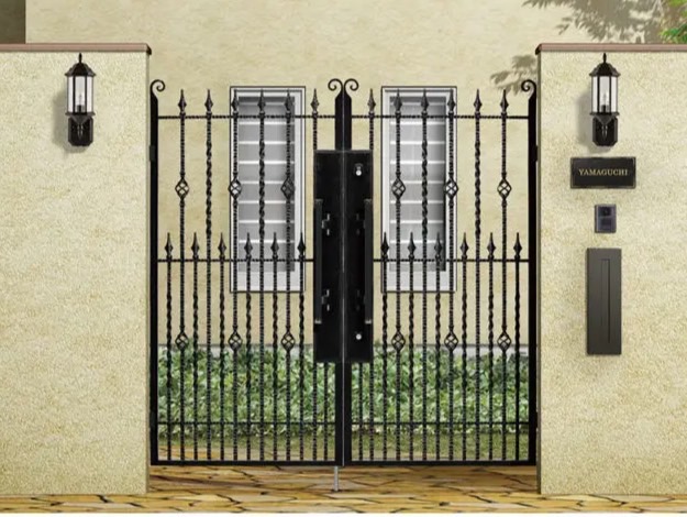 LIXIL　ヴィア・ル・クラシコ　トラッド【外構エクステリア商品】|LIXIL　外構　門扉　アルミ鋳物門扉　モダン　 おしゃれ　エクステリア　愛知・名古屋の外構専門店パートナーホームのエクステリア製品一覧　クラシコシリーズ　デコシリーズ　ヴィア・ル・クラシコ　トラッド　08-16 両開き 柱使用 アンティークカッパー＋ブラック|パートナーホーム