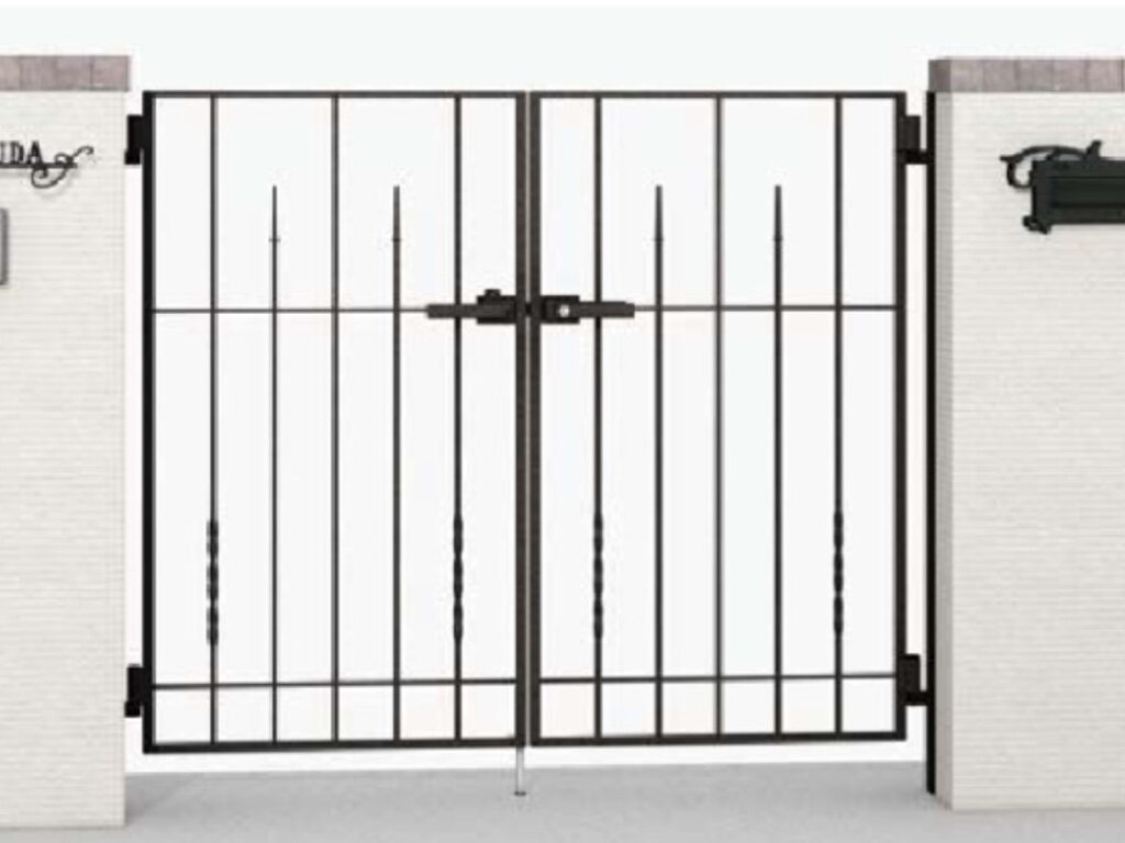 LIXIL　ラフィーネ門扉 3型【外構エクステリア商品】LIXIL　外構　門扉　アルミ鋳物門扉　モダン　 おしゃれ　エクステリア　愛知・名古屋の外構専門店パートナーホームのエクステリア製品一覧　ラフィーネ門扉　２型　アイアインブラック 07-12 両開き 75角門柱使用|パートナーホーム