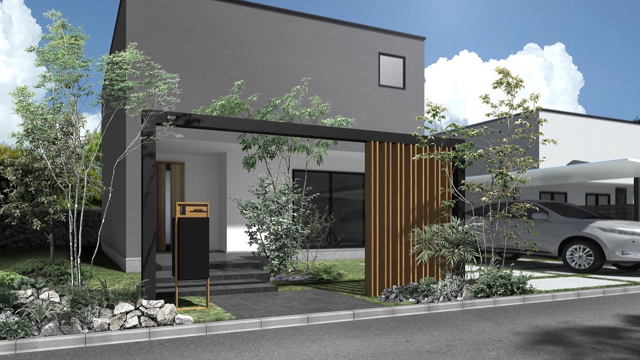 LIXIL　敷地を間取る　外構　モダン　 おしゃれ　エクステリア　愛知・名古屋の外構専門店パートナーホームのエクステリア製品一覧　プラスG　Gフレーム　デザイン格子 30×150使用時|パートナーホーム