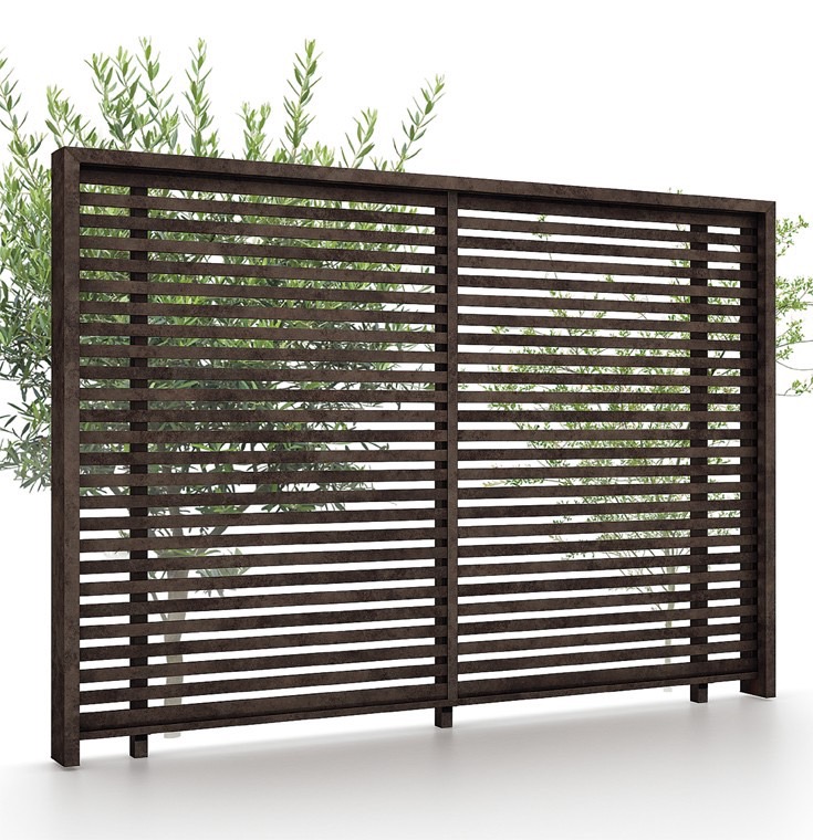 LIXIL　フェンス　外構　モダン　 おしゃれ　エクステリア　愛知・名古屋の外構専門店パートナーホームのエクステリア　製品一覧　フェンスAAメタル調　MR1型　笠木付タイプ　ブリュームメタルブラウン　|パートナーホーム