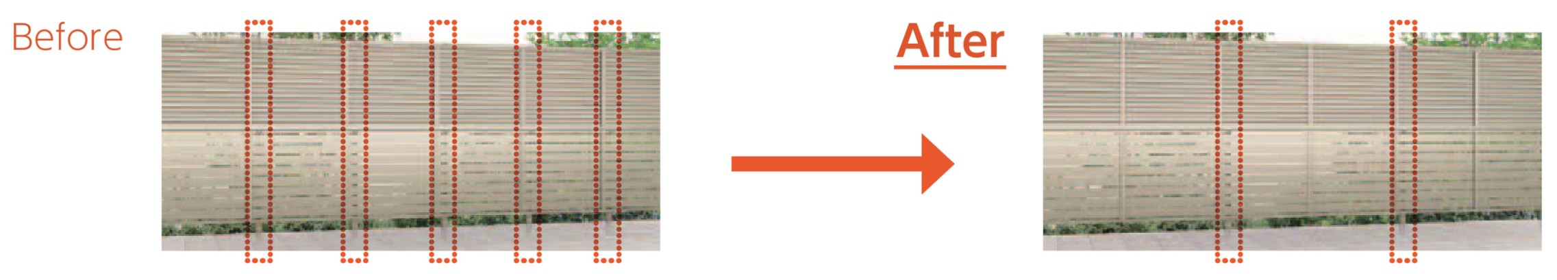 LIXIL　フェンス　外構　モダン　 おしゃれ　エクステリア　愛知・名古屋の外構専門店パートナーホームのエクステリア　製品一覧　フェンスAB　高強度仕様　支柱ピッチが2mになったことで柱本数削減。従来の1mピッチより施工の手間が軽減|パートナーホーム