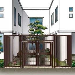 LIXIL　フェンス　外構　モダン　 おしゃれ　エクステリア　愛知・名古屋の外構専門店パートナーホームのエクステリア　製品一覧　空間創造スクリーン スリットライン　［アーチスタイル］ 開口部にスクリーンを用いて、よりモダンな外観が創れます。|パートナーホーム