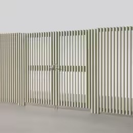 LIXIL　フェンス　外構　モダン　 おしゃれ　エクステリア　愛知・名古屋の外構専門店パートナーホームのエクステリア　製品一覧　空間創造スクリーン スリットライン　［門扉スタイル］ 専用門扉との組合せで、門まわりでも活用できます。|パートナーホーム