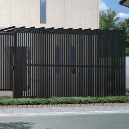 LIXIL　フェンス　外構　モダン　 おしゃれ　エクステリア　愛知・名古屋の外構専門店パートナーホームのエクステリア　製品一覧　空間創造スクリーン スリットライン　［パーゴラスタイル］ スクリーンと建物とのあいだに新たな空間を創ります。|パートナーホーム
