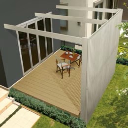 LIXIL　フェンス　外構　モダン　 おしゃれ　エクステリア　愛知・名古屋の外構専門店パートナーホームのエクステリア　製品一覧　空間創造スクリーン スリットライン　［ビームスタイル］ 周囲の視線を程良くカットし、野外スペースを創ります。|パートナーホーム