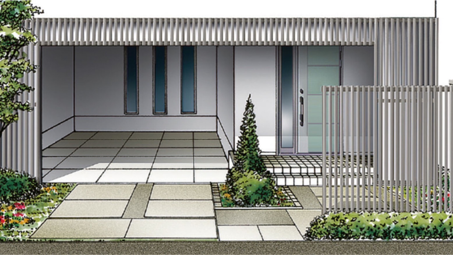 フェンス　外構　モダン　 おしゃれ　エクステリア　愛知・名古屋の外構専門店パートナーホームのエクステリア　製品一覧　空間創造スクリーン スリットラインフェンススタイル　アーチスタイル　|パートナーホーム