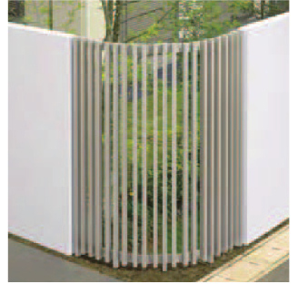 LIXIL　フェンス　外構　モダン　 おしゃれ　エクステリア　愛知・名古屋の外構専門店パートナーホームのエクステリア　製品一覧　空間創造スクリーン スリットライン　アールコーナーに［35✕55たて格子のみ］ アールで納めたコーナーが、優しい表情を作り出します。|パートナーホーム