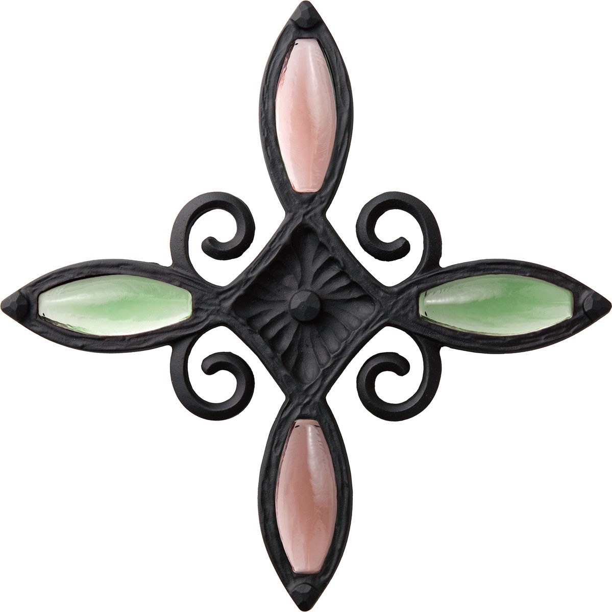 フェンス　外構　モダン　 おしゃれ　エクステリア　愛知・名古屋の外構専門店パートナーホームのエクステリア　製品一覧　ラフィーネ フェンス　1型　オーナメント　ブローチB ガラス：グリーン＋ピンク カラー：アイアンブラック|パートナーホーム