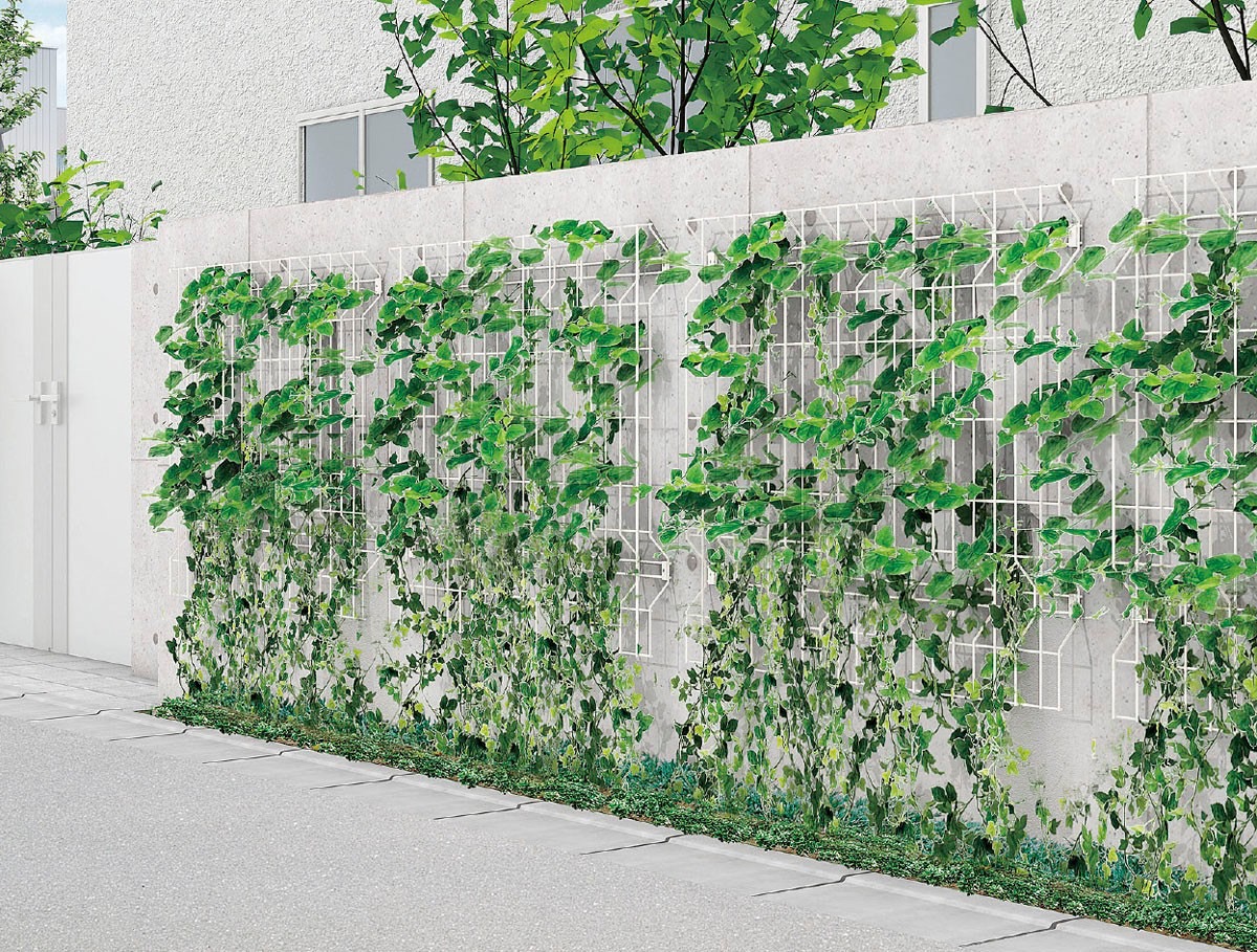 フェンス　スチール　ステンレス　外構　モダン　 おしゃれ　エクステリア　愛知・名古屋の外構専門店パートナーホームのエクステリア　製品一覧　エコリス ウォールメッシュパネル　垂直面を有効活用できる「壁付け使用」 コンクリート塀も鮮やかに変身|パートナーホーム