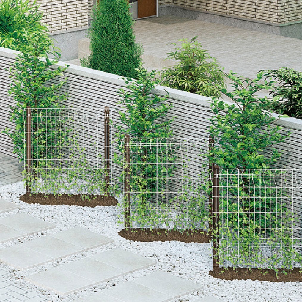 フェンス　スチール　ステンレス　外構　モダン　 おしゃれ　エクステリア　愛知・名古屋の外構専門店パートナーホームのエクステリア　製品一覧　エコリス ウォールメッシュパネル　アプローチの彩りに|パートナーホーム