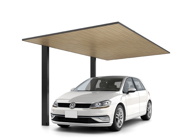 LIXIL　カーポート　外構　モダン　 おしゃれ　エクステリア　愛知・名古屋の外構専門店パートナーホームのエクステリア　製品一覧　カーポートSC　1台用　27-50型 柱・梁：ブラック 屋根材：ブラック+オーク|パートナーホーム