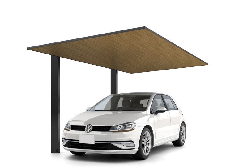 LIXIL　カーポート　外構　モダン　 おしゃれ　エクステリア　愛知・名古屋の外構専門店パートナーホームのエクステリア　製品一覧　カーポートSC　1台用　27-50型 柱・梁：ブラック 屋根材：ブラック+チェリーウッド|パートナーホーム