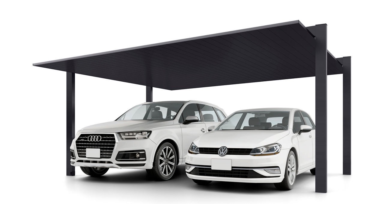 LIXIL　カーポート　外構　モダン　 おしゃれ　エクステリア　愛知・名古屋の外構専門店パートナーホームのエクステリア　製品一覧　カーポートSC　2台用　54-50型 柱・梁：ブラック 屋根材：ブラック|パートナーホーム