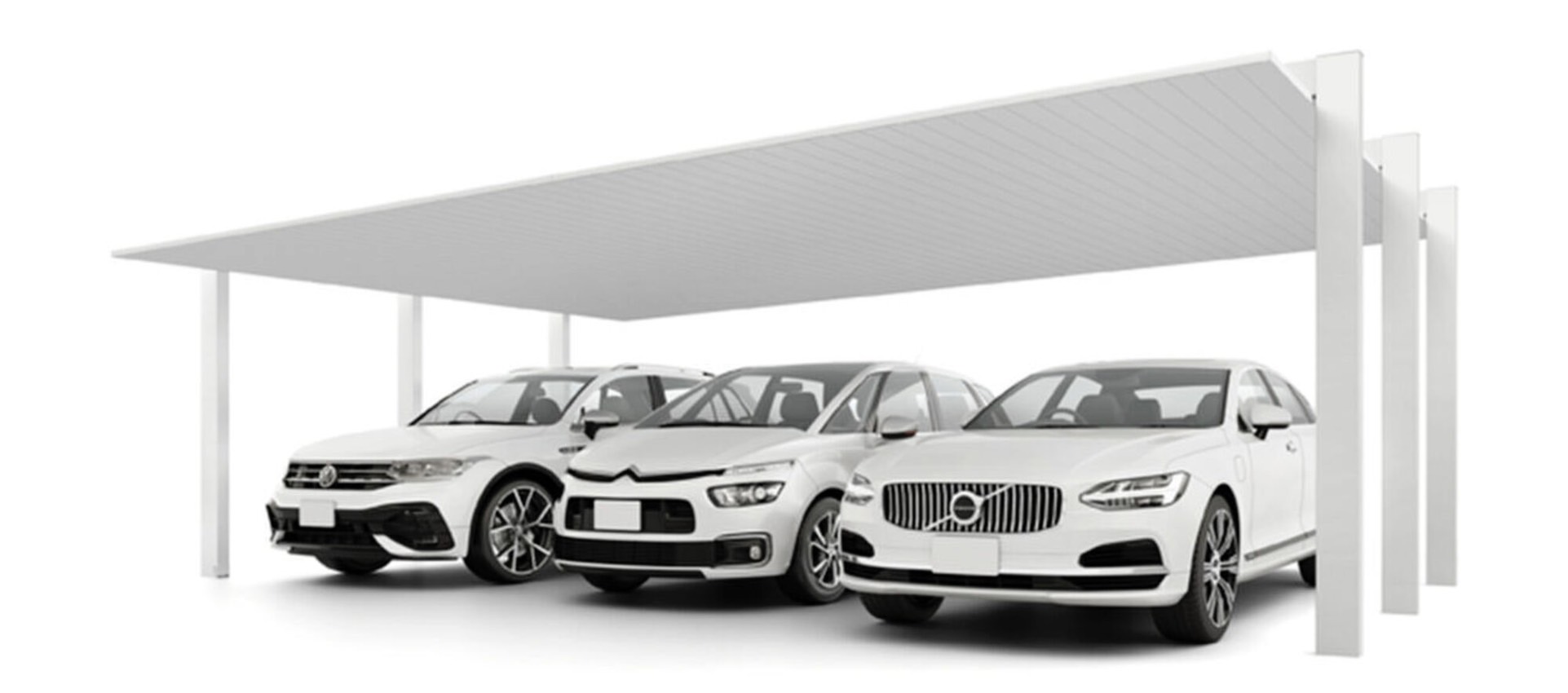 LIXIL　カーポート　外構　モダン　 おしゃれ　エクステリア　愛知・名古屋の外構専門店パートナーホームのエクステリア　製品一覧　カーポートSC　3台用　81-50型 柱・梁：ナチュラルシルバーF 屋根材：ナチュラルシルバーF|パートナーホーム