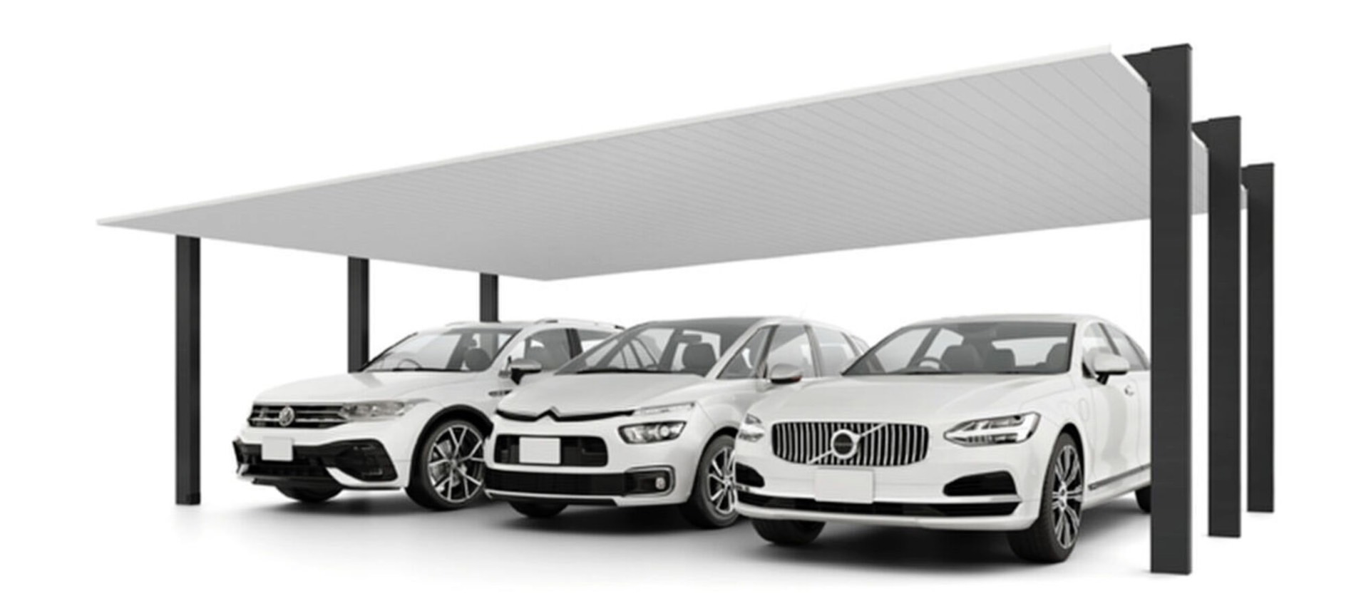 LIXIL　カーポート　外構　モダン　 おしゃれ　エクステリア　愛知・名古屋の外構専門店パートナーホームのエクステリア　製品一覧　カーポートSC　3台用　81-50型 柱・梁：ブラック 屋根材：ナチュラルシルバーF|パートナーホーム