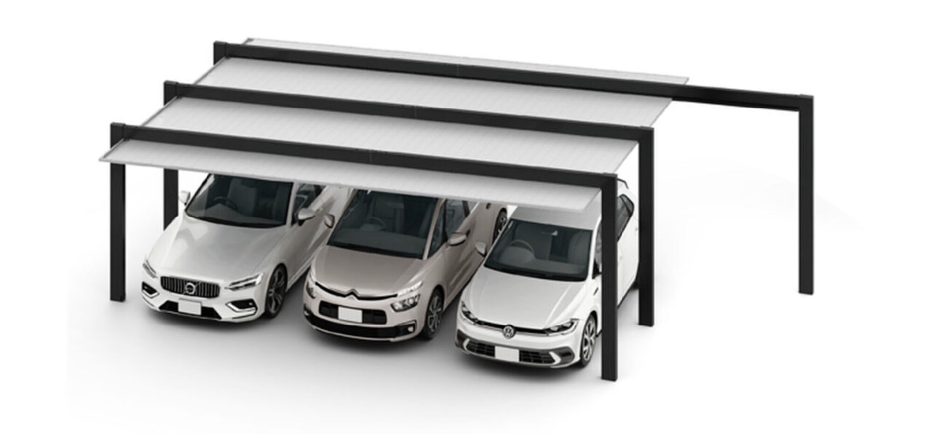 LIXIL　カーポート　外構　モダン　 おしゃれ　エクステリア　愛知・名古屋の外構専門店パートナーホームのエクステリア　製品一覧　カーポートSC　3台用　梁延長　1本梁R延長|パートナーホーム