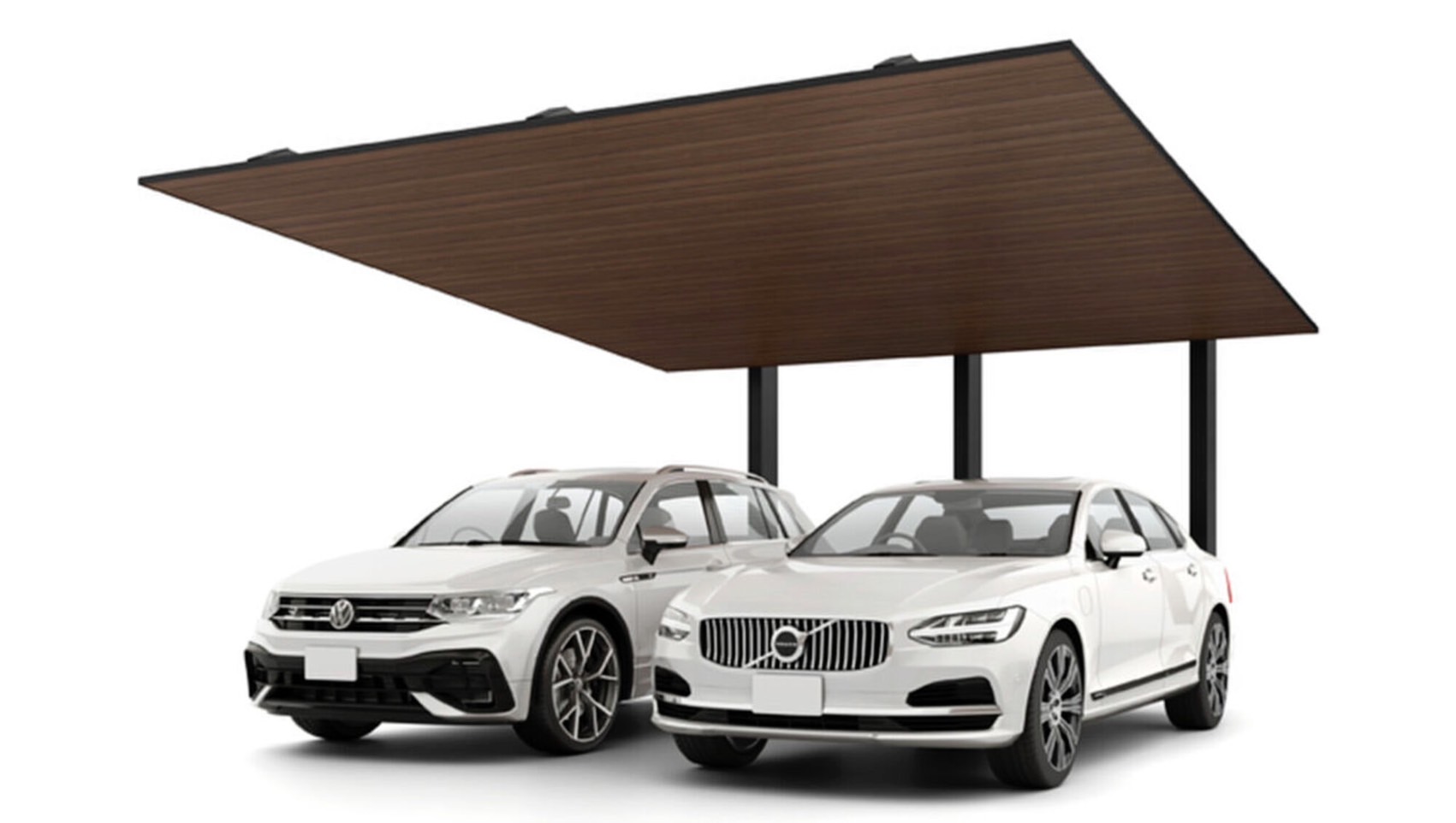 LIXIL　カーポート　外構　モダン　 おしゃれ　エクステリア　愛知・名古屋の外構専門店パートナーホームのエクステリア　製品一覧　カーポートSC　後方支持 2台用　50-55型 柱・梁：ブラック 屋根材：ブラック+クリエモカ|パートナーホーム