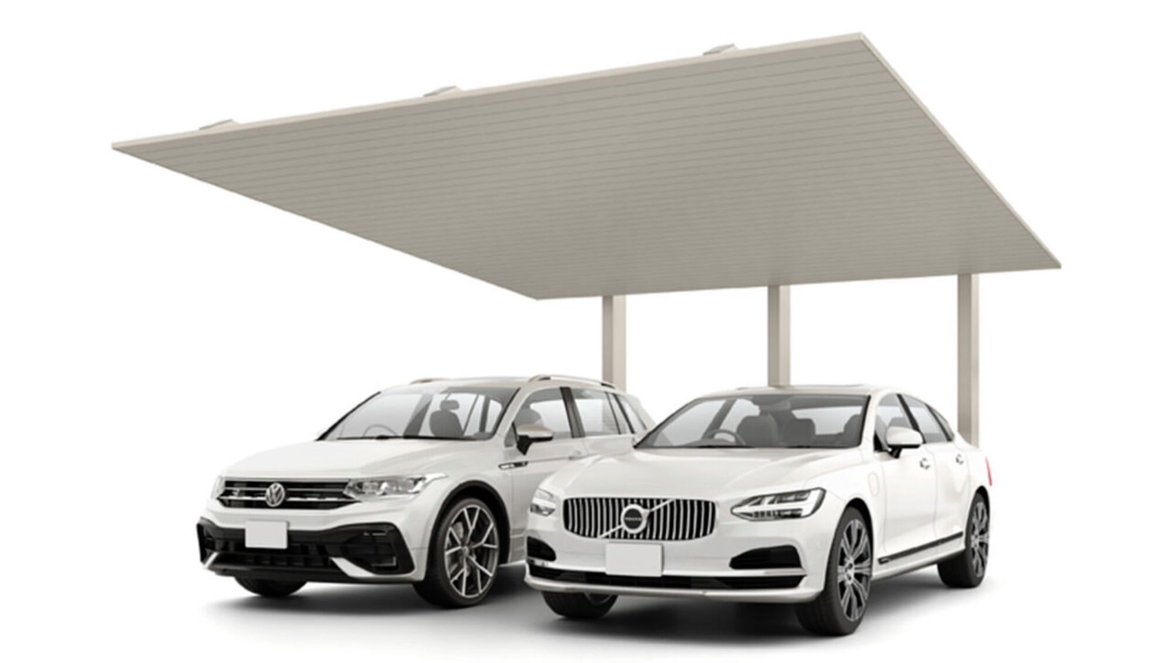 LIXIL　カーポート　外構　モダン　 おしゃれ　エクステリア　愛知・名古屋の外構専門店パートナーホームのエクステリア　製品一覧　カーポートSC　後方支持 2台用　50-55型 柱・梁：シャイングレーF 屋根材：シャイングレーF|パートナーホーム