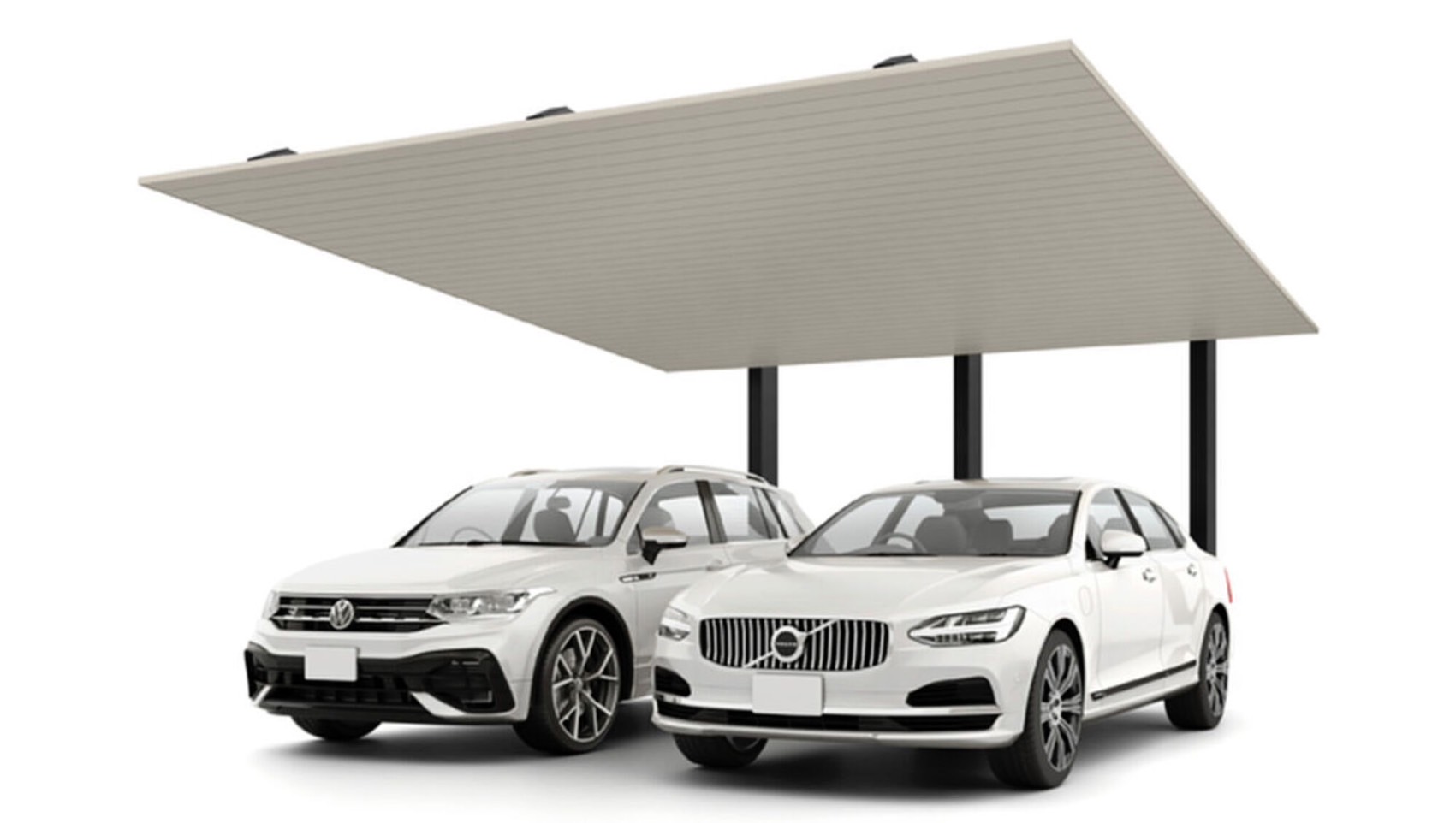 LIXIL　カーポート　外構　モダン　 おしゃれ　エクステリア　愛知・名古屋の外構専門店パートナーホームのエクステリア　製品一覧　カーポートSC　後方支持 2台用　50-55型 柱・梁：ブラック 屋根材：シャイングレーF|パートナーホーム