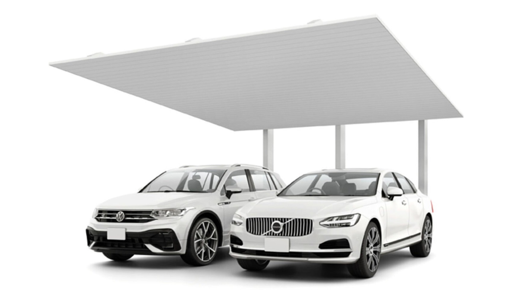 LIXIL　カーポート　外構　モダン　 おしゃれ　エクステリア　愛知・名古屋の外構専門店パートナーホームのエクステリア　製品一覧　カーポートSC　後方支持 2台用　50-55型 柱・梁：ナチュラルシルバーF 屋根材：ナチュラルシルバーF|パートナーホーム