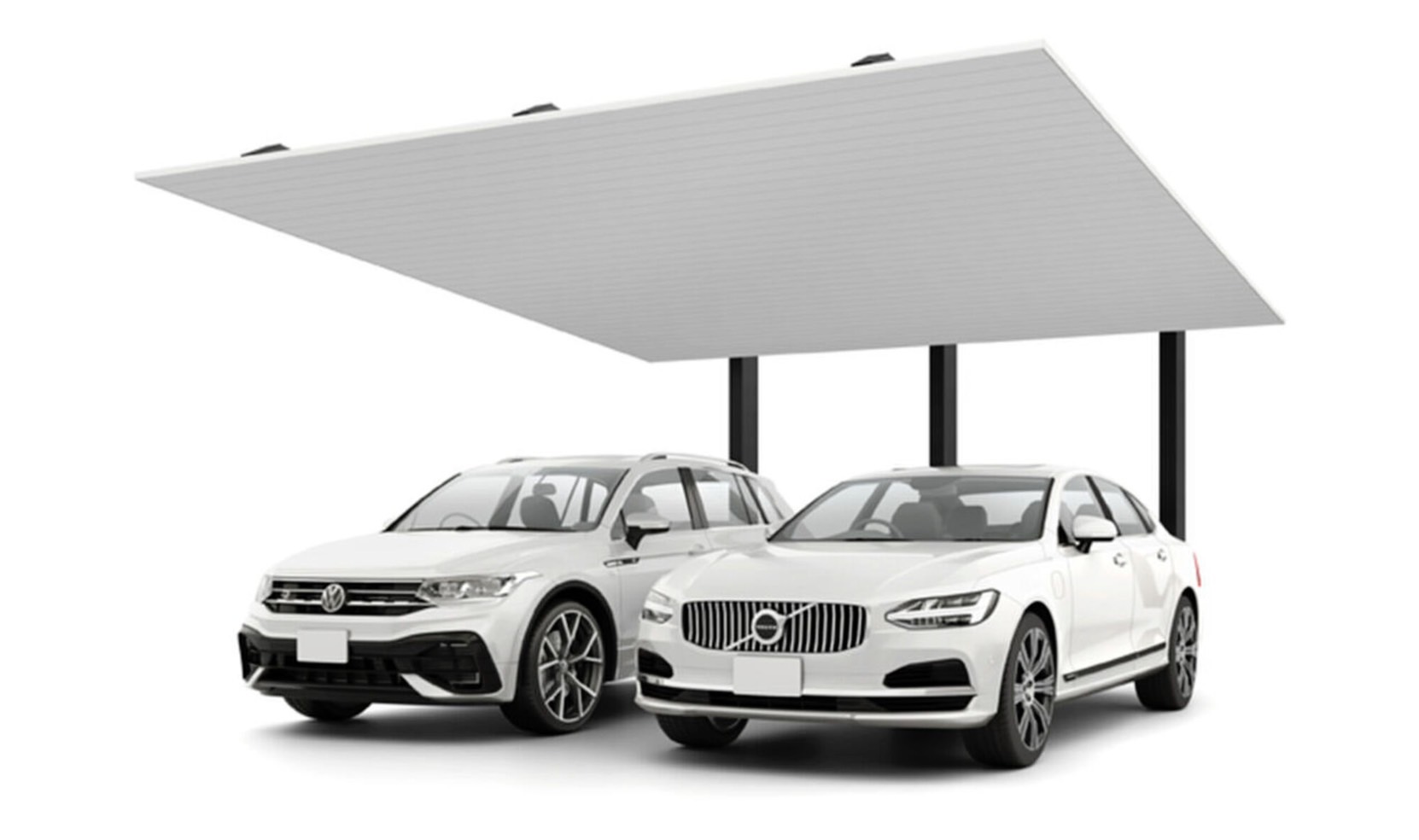 LIXIL　カーポート　外構　モダン　 おしゃれ　エクステリア　愛知・名古屋の外構専門店パートナーホームのエクステリア　製品一覧　カーポートSC　後方支持 2台用　50-55型 柱・梁：ブラック 屋根材：ナチュラルシルバーF|パートナーホーム