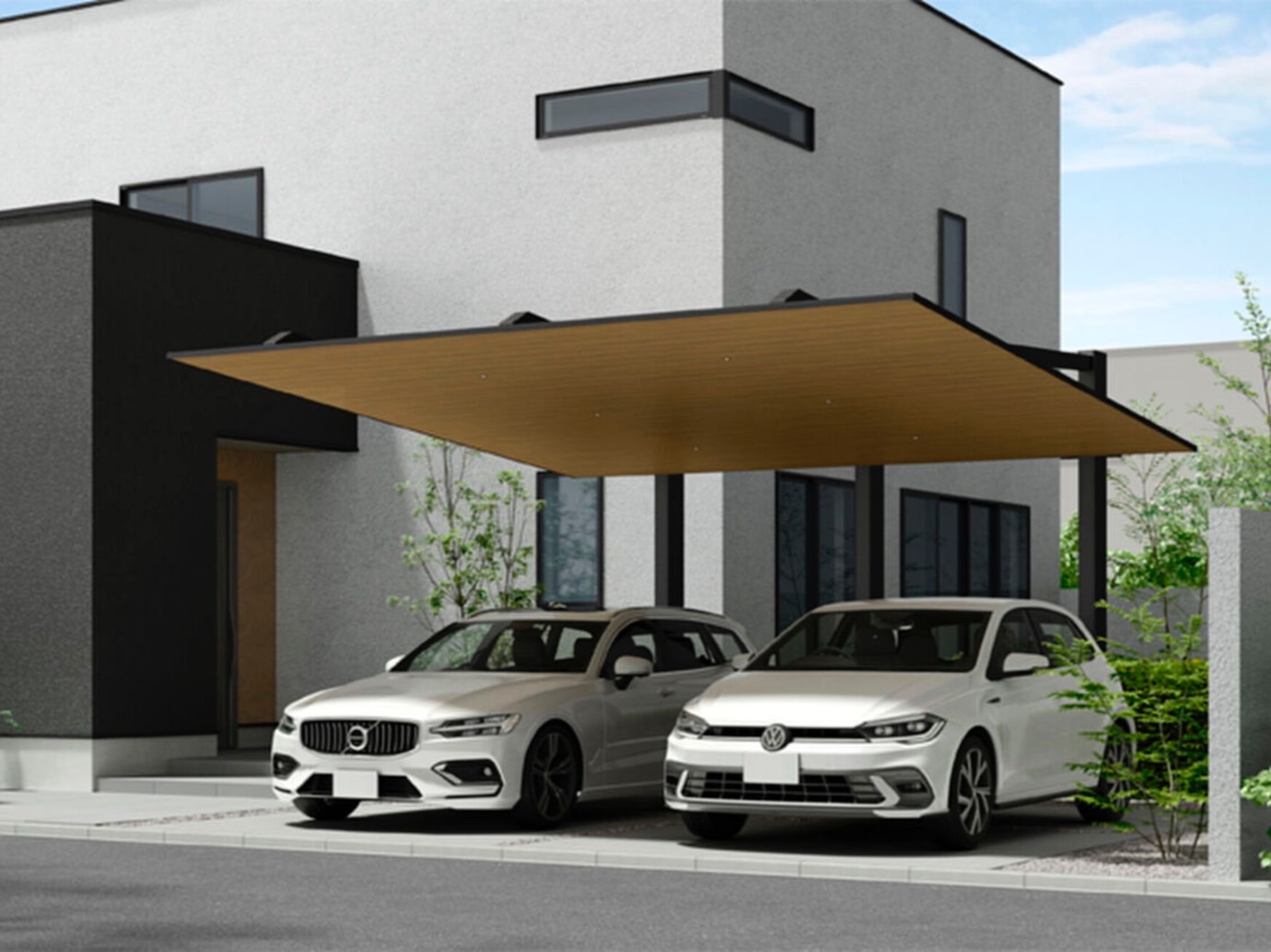 LIXIL　カーポートSC　後方支持 2台用【外構エクステリア商品】|LIXIL　カーポート　外構　モダン　 おしゃれ　エクステリア　愛知・名古屋の外構専門店パートナーホームのエクステリア　製品一覧　カーポートSC　後方支持 2台用　|パートナーホーム