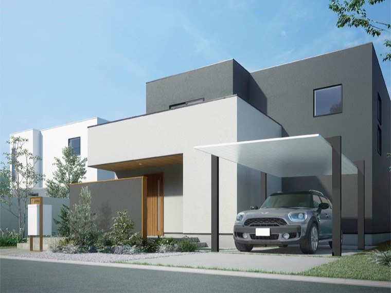 主要素材　LIXIL　カーポート　外構　モダン　 おしゃれ　エクステリア　愛知・名古屋の外構専門店パートナーホームのエクステリア　製品一覧　カーポートSC1500　1台用　30-50型　柱・梁：ブラック　屋根材：ナチュラルシルバーF|パートナーホーム