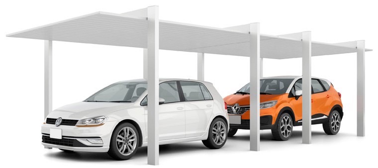 LIXIL　カーポート　外構　モダン　 おしゃれ　エクステリア　愛知・名古屋の外構専門店パートナーホームのエクステリア　製品一覧　カーポートSC1500　1台用　【縦2連棟】30-50型 柱・梁：ナチュラルシルバーF 屋根材：ナチュラルシルバーF|パートナーホーム