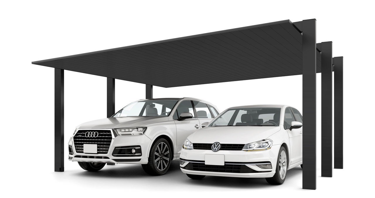 LIXIL　カーポート　外構　モダン　 おしゃれ　エクステリア　愛知・名古屋の外構専門店パートナーホームのエクステリア　製品一覧　カーポートSC1500　2台用　54-50型 柱・梁：ブラック 屋根材：ブラック|パートナーホーム