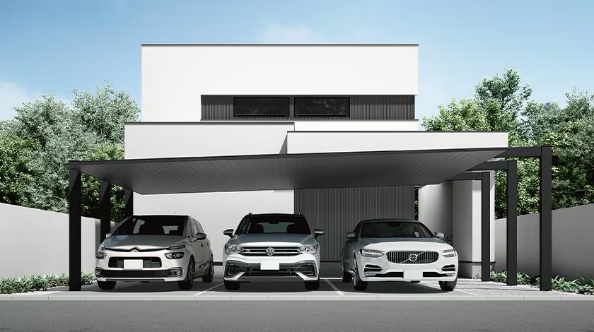 LIXIL　カーポート　外構　モダン　 おしゃれ　エクステリア　愛知・名古屋の外構専門店パートナーホームのエクステリア　製品一覧　カーポートSC　3台用 梁延長|パートナーホーム