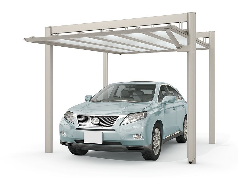 LIXIL　カーポート　外構　モダン　 おしゃれ　エクステリア　愛知・名古屋の外構専門店パートナーホームのエクステリア　製品一覧　アーキフィールド　カールーフ　シャイングレー 30-50型 天井なし|パートナーホーム