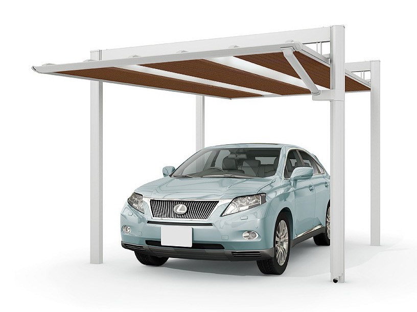 LIXIL　カーポート　外構　モダン　 おしゃれ　エクステリア　愛知・名古屋の外構専門店パートナーホームのエクステリア　製品一覧　アーキフィールド　カールーフ　ナチュラルシルバー＋クリエモカ 30-60型 ゼブラ3スパン＋標準2スパン|パートナーホーム