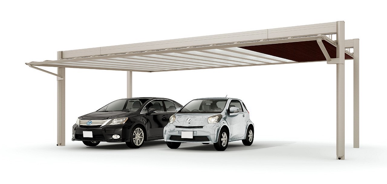 LIXIL　カーポート　外構　モダン　 おしゃれ　エクステリア　愛知・名古屋の外構専門店パートナーホームのエクステリア　製品一覧　アーキフィールド　シャイングレー＋クリエダーク 79-60型 連続3スパン＋標準11スパン仕様|パートナーホーム