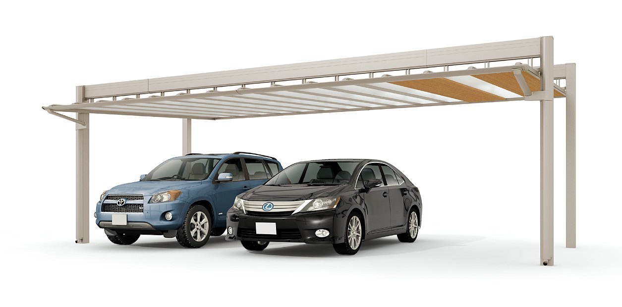 LIXIL　カーポート　外構　モダン　 おしゃれ　エクステリア　愛知・名古屋の外構専門店パートナーホームのエクステリア　製品一覧　アーキフィールド　シャイングレー＋クリエラスク 79-50型 ゼブラ2スパン＋標準12スパン仕様|パートナーホーム