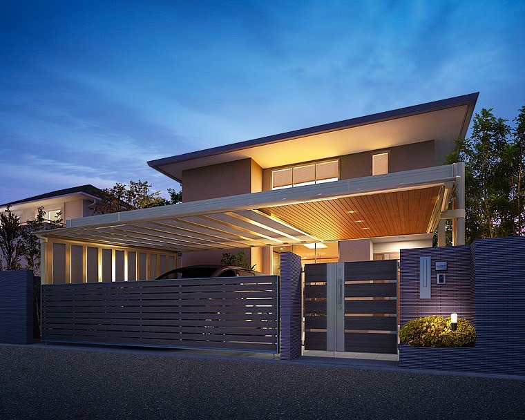 LIXIL　カーポート　外構　モダン　 おしゃれ　エクステリア　愛知・名古屋の外構専門店パートナーホームのエクステリア　製品一覧　アーキフィールド　ナチュラルシルバー＋クリエペール 79-50型 連結5スパン＋標準9スパン仕様|パートナーホーム