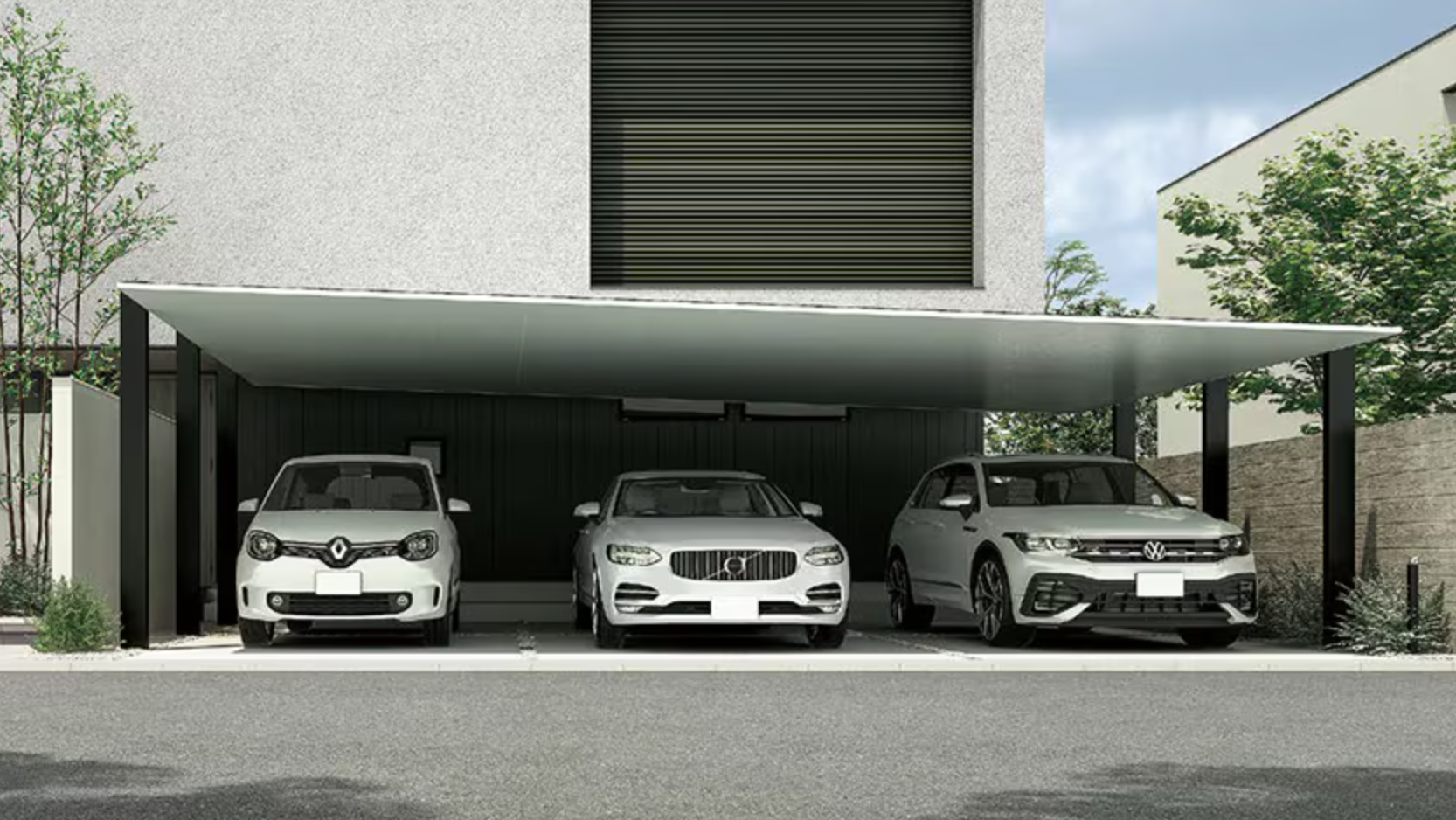 LIXIL　カーポート　外構　モダン　 おしゃれ　エクステリア　愛知・名古屋の外構専門店パートナーホームのエクステリア　製品一覧　カーポートSC　3台用|パートナーホーム