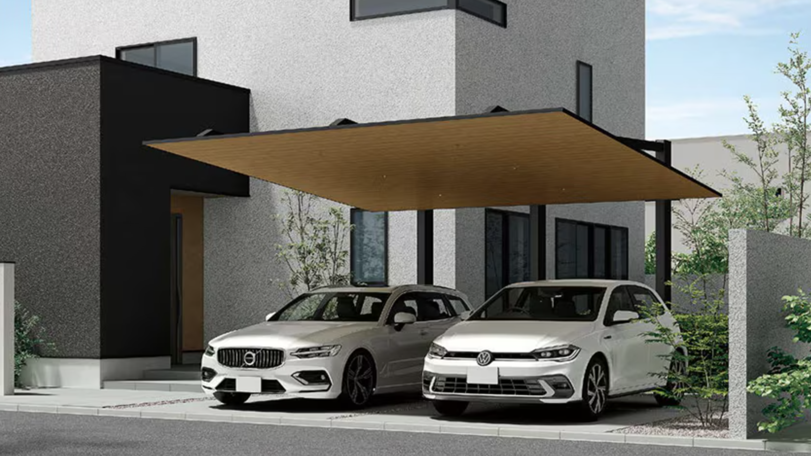 LIXIL　カーポート　外構　モダン　 おしゃれ　エクステリア　愛知・名古屋の外構専門店パートナーホームのエクステリア　製品一覧　カーポートSC　後方支持2台用|パートナーホーム