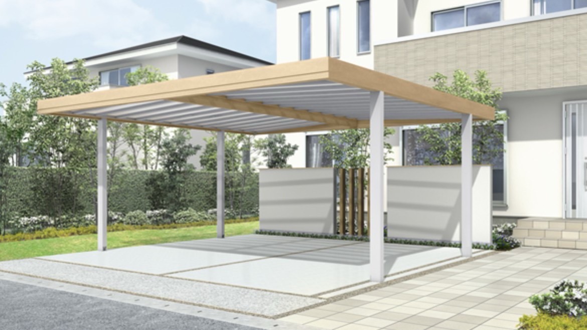 LIXIL　カーポート　外構　モダン　 おしゃれ　エクステリア　愛知・名古屋の外構専門店パートナーホームのエクステリア　製品一覧　Gルーフ カールーフタイプ　パネル天井材なし|パートナーホーム