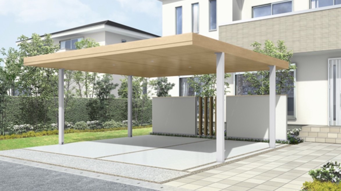 LIXIL　カーポート　外構　モダン　 おしゃれ　エクステリア　愛知・名古屋の外構専門店パートナーホームのエクステリア　製品一覧　Gルーフ カールーフタイプ　パネル天井材あり|パートナーホーム