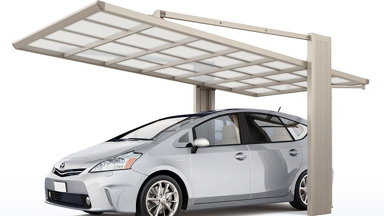 LIXIL　カーポート　外構　モダン　 おしゃれ　エクステリア　愛知・名古屋の外構専門店パートナーホームのエクステリア　製品一覧　アーキフラン 1台用 27-50型 本体色：シャイングレー　屋根材色：クリアマット|パートナーホーム