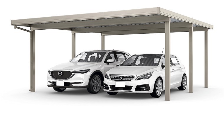 LIXIL　カーポート　外構　モダン　 おしゃれ　エクステリア　愛知・名古屋の外構専門店パートナーホームのエクステリア　製品一覧　カーポートSW　2台用　奥行延長 55-55・12型 シャイングレー|パートナーホーム