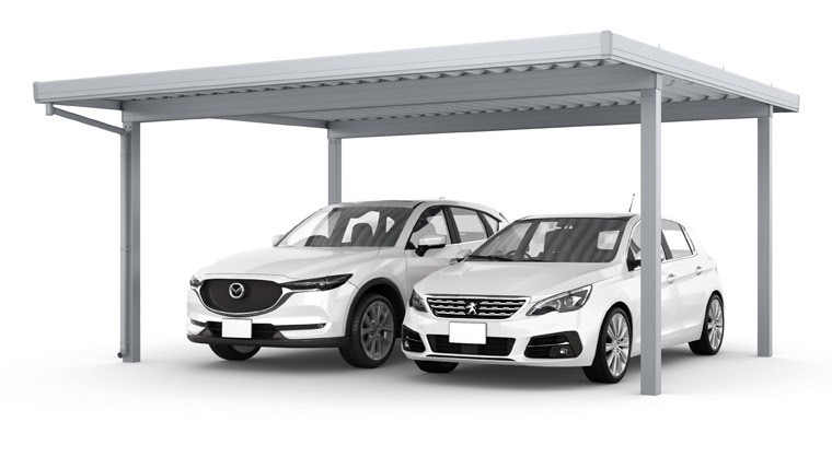 LIXIL　カーポート　外構　モダン　 おしゃれ　エクステリア　愛知・名古屋の外構専門店パートナーホームのエクステリア　製品一覧　カーポートSW　2台用　55-55型 ナチュラルシルバー|パートナーホーム